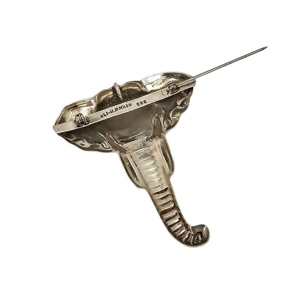 Vtg Large MEXICO 925 Sterling Silver Elephant Head Brooch Pin Signed 3" Oxidized - Picture 8 of 16